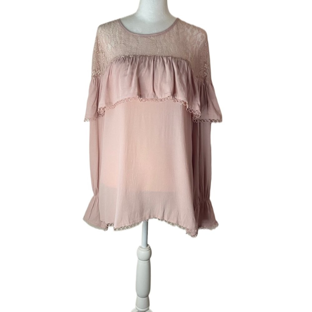 MaxSport Champagne-Blush Long Sleeve Lace Tiered Top NWT $178 Size Large
